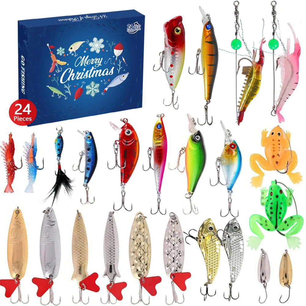 Calendario de Adviento de Pesca con 24 Señuelos y Accesorios en Caja Numerada