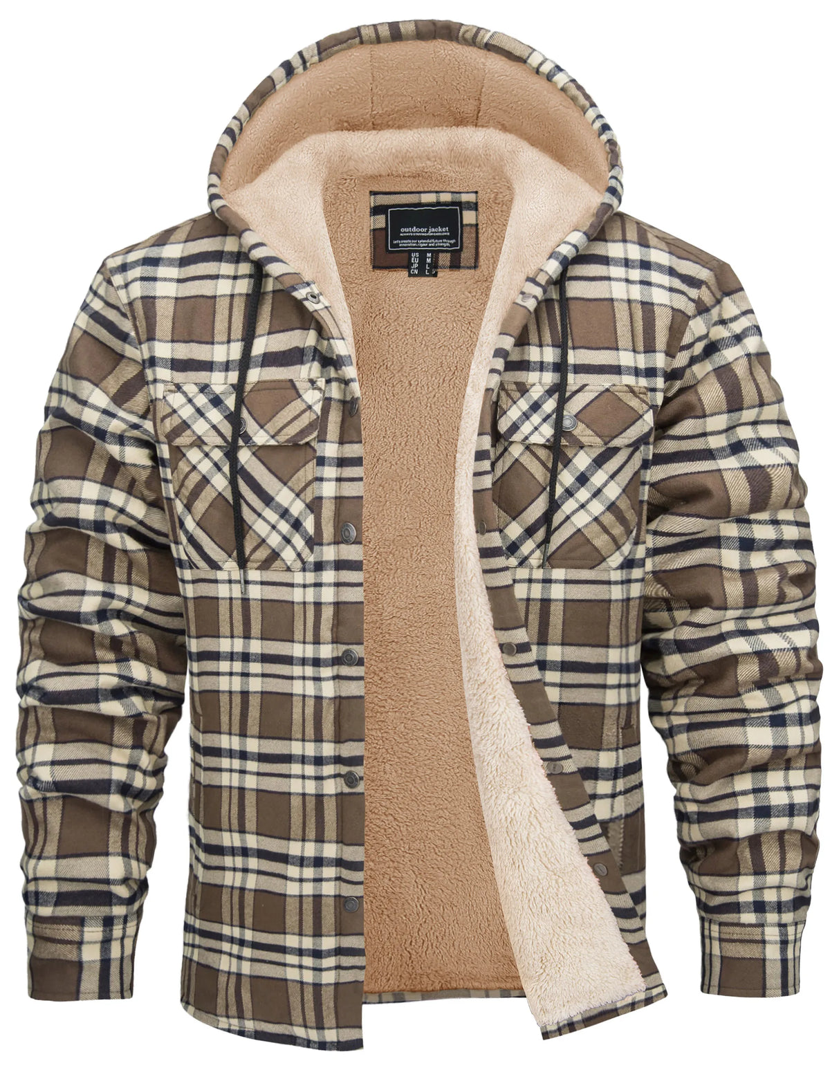 Veste-chemise en flanelle de coton pour homme avec capuche et doublure sherpa