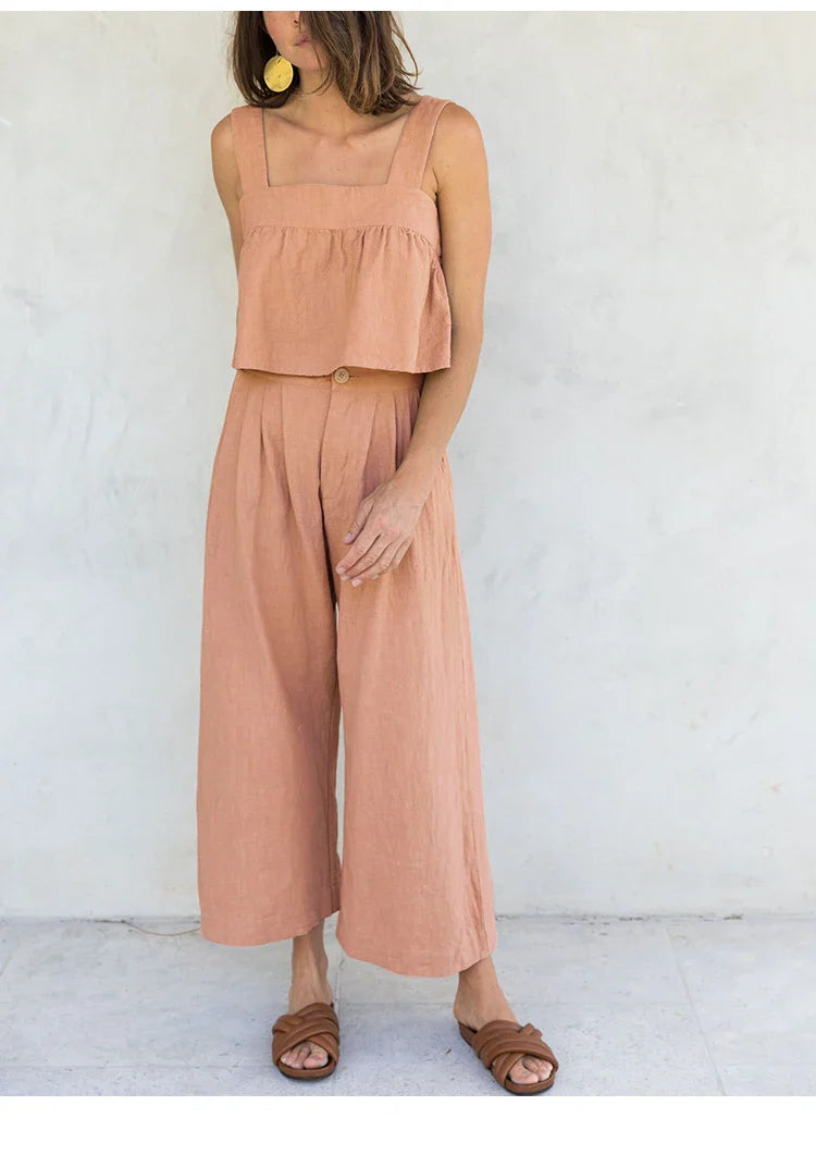 Culottes de Lino para Mujer con Talle Alto y Pliegues Frontales