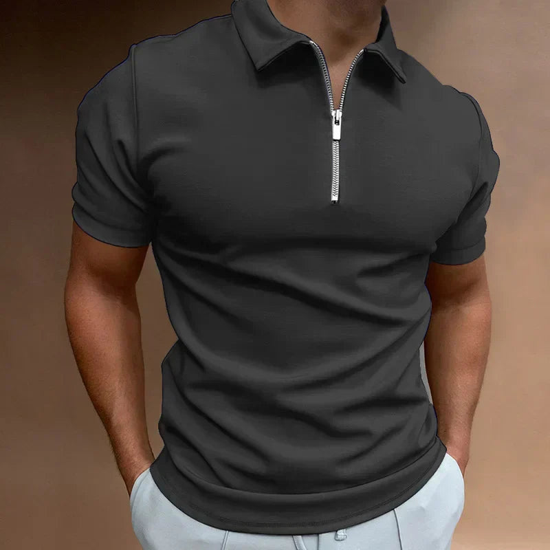 Polo para hombre con cuello de cremallera y manga corta — casual