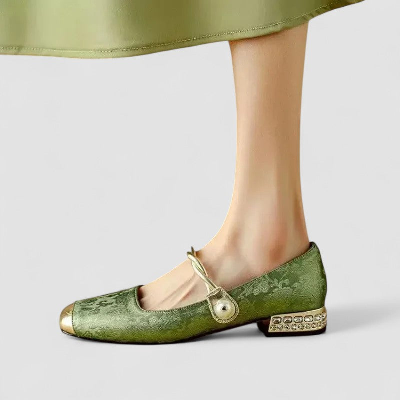 Zapatos de Tacón Cuadrado para Mujer con Puntera Cuadrada y Pedrería Brillante