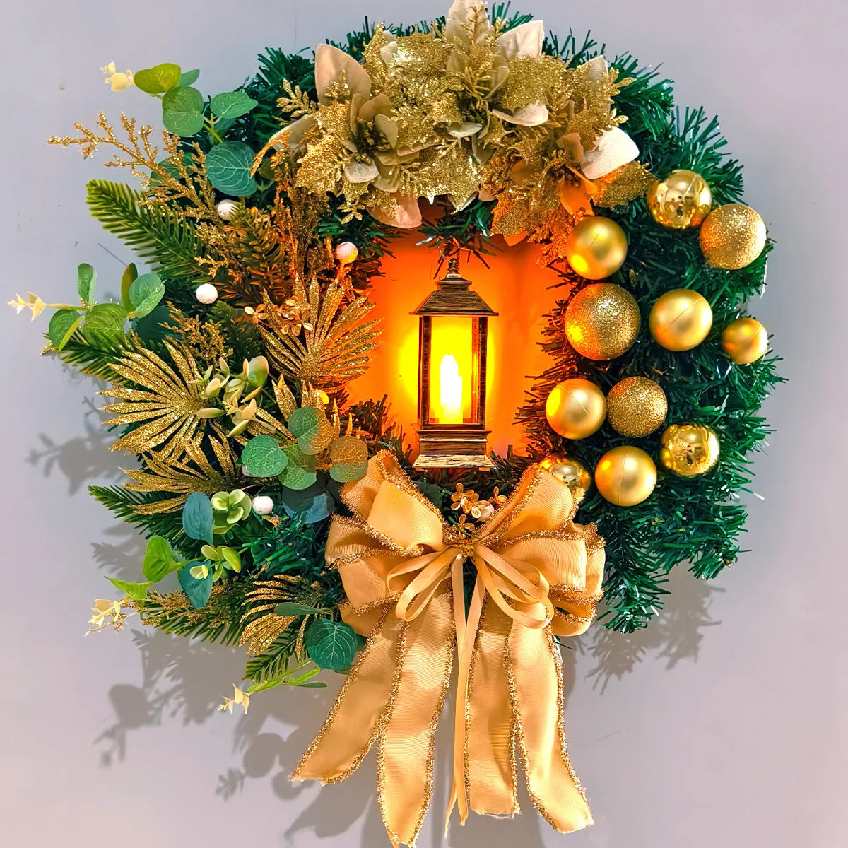 Corona de Navidad de 45 cm con Luces LED para Colgar en Puerta o Ventana