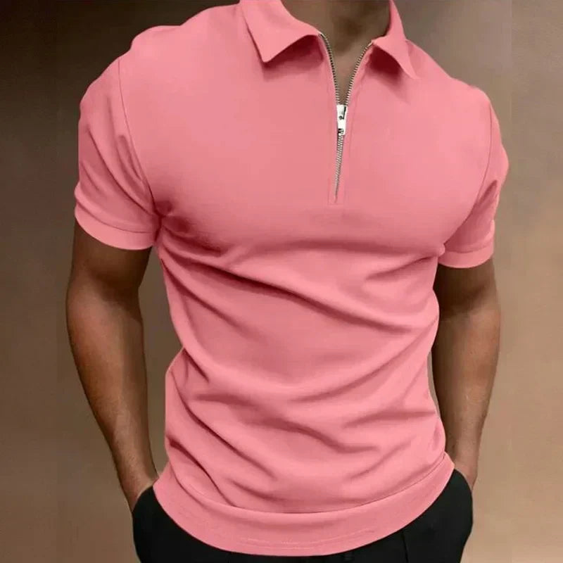 Polo para hombre con cuello de cremallera y manga corta — casual