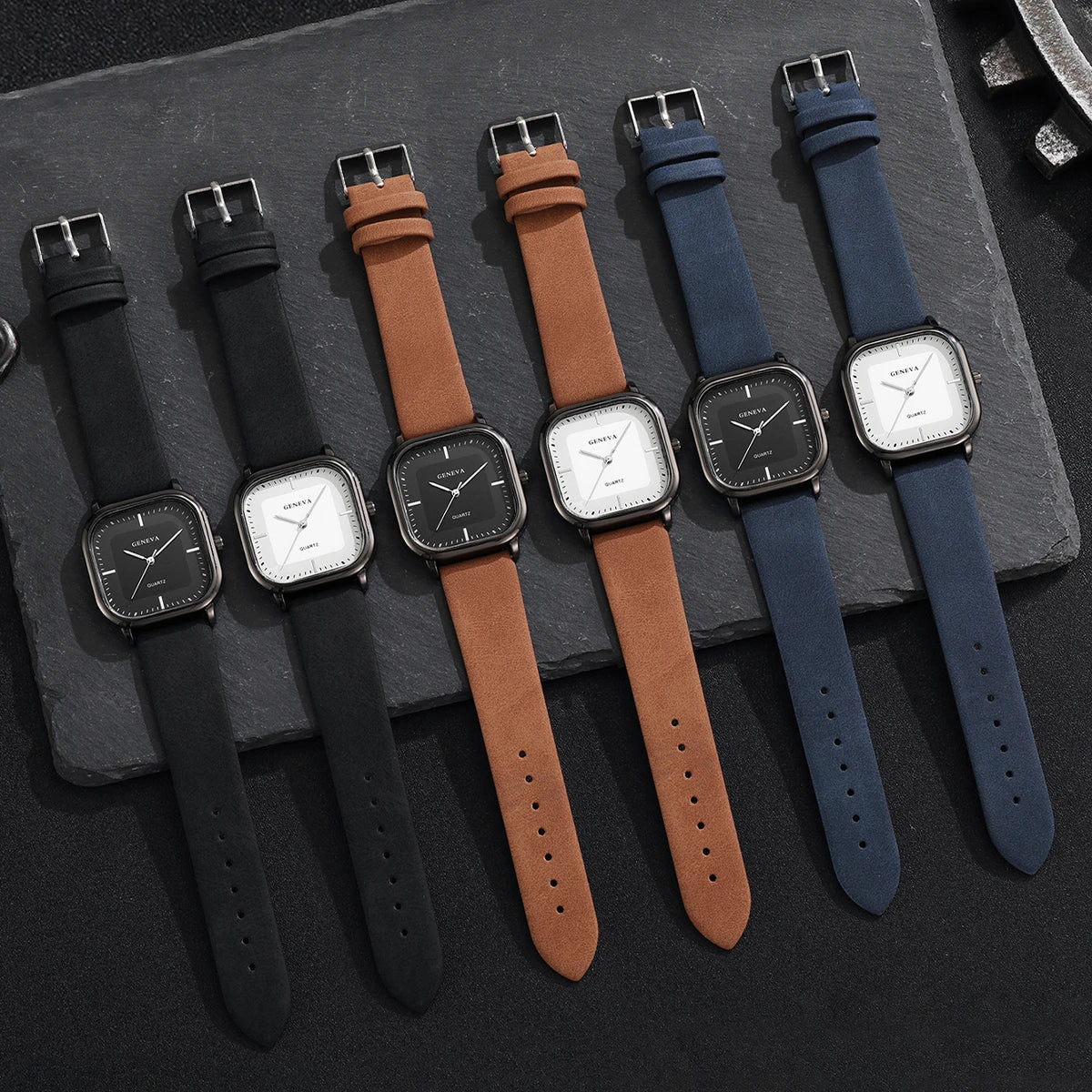 Reloj de Esfera Cuadrada con Correa de Cuero y Movimiento de Cuarzo