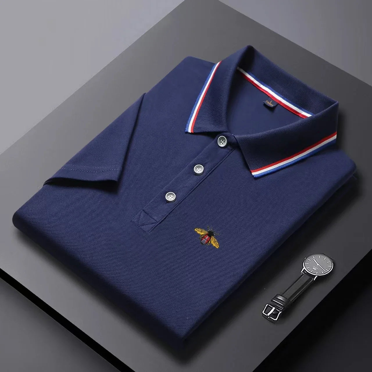 Polo de manga corta para hombre - bordado con botones - casual diario