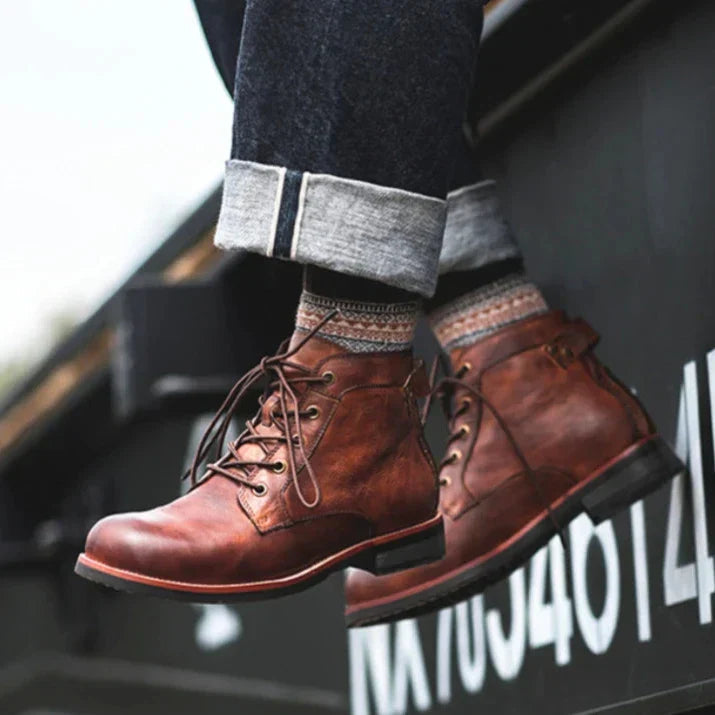 Botas de Cuero para Hombre con Cierre de Cremallera y Cordones