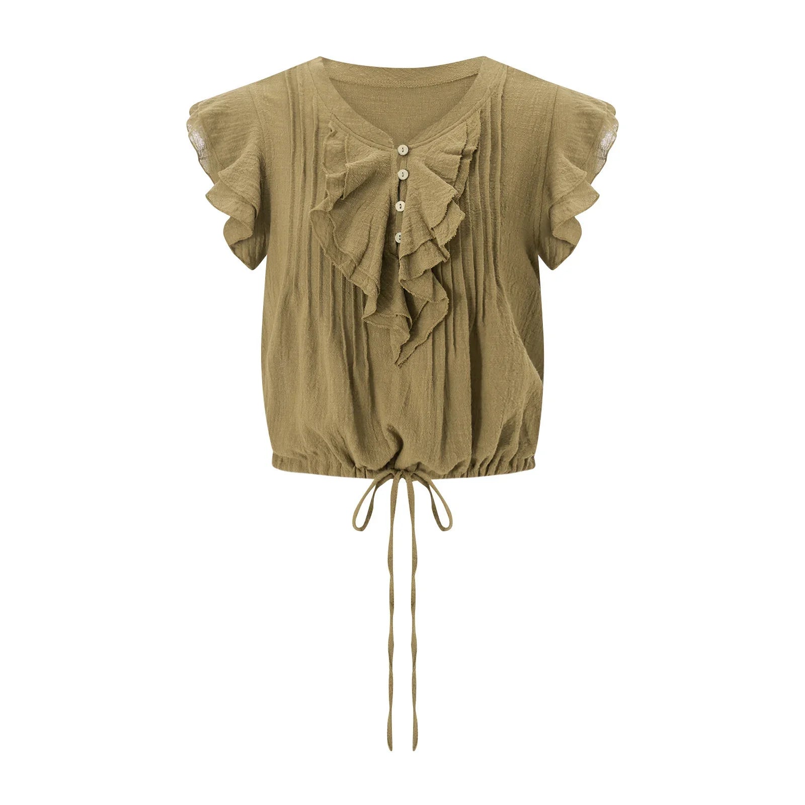 Top corto da donna in garza di cotone con volant — casual