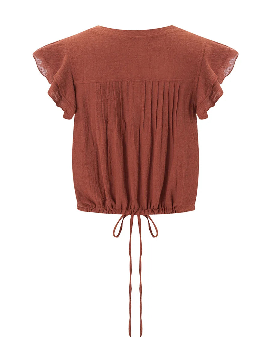 Top corto da donna in garza di cotone con volant — casual