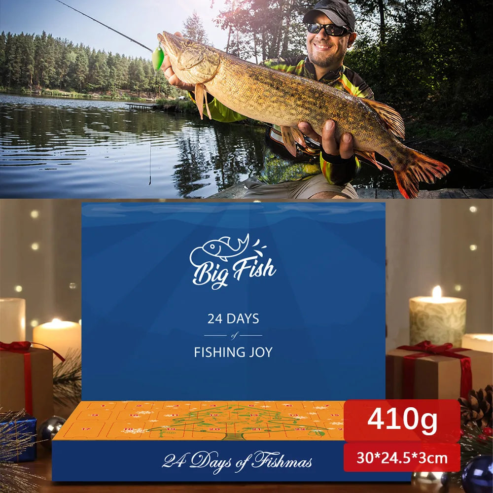 Calendario de Adviento de Pesca con 24 Señuelos y Accesorios en Caja Numerada