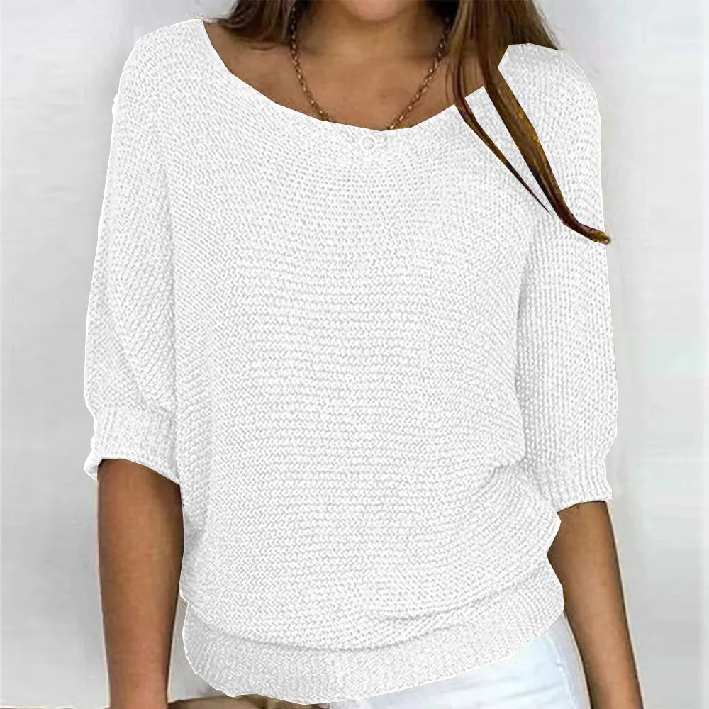 Jersey de punto para mujer con cuello redondo y manga francesa tres cuartos