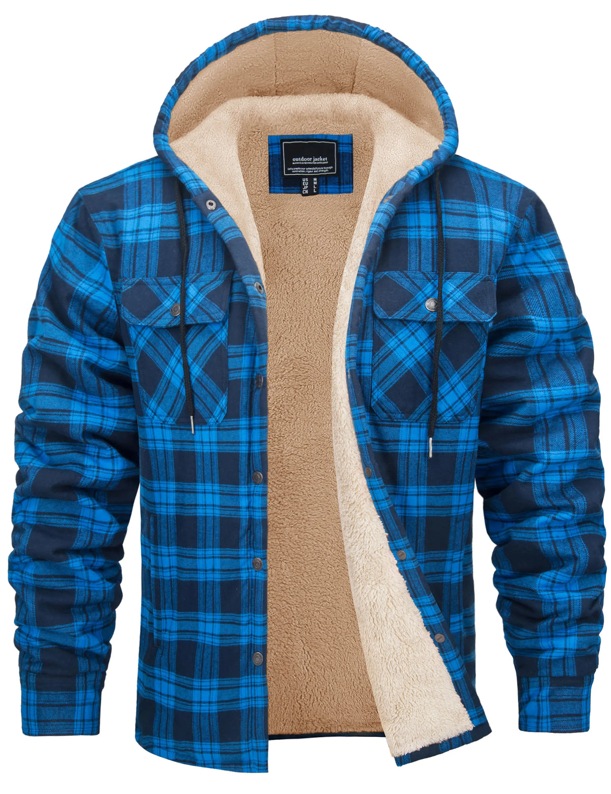 Veste-chemise en flanelle de coton pour homme avec capuche et doublure sherpa