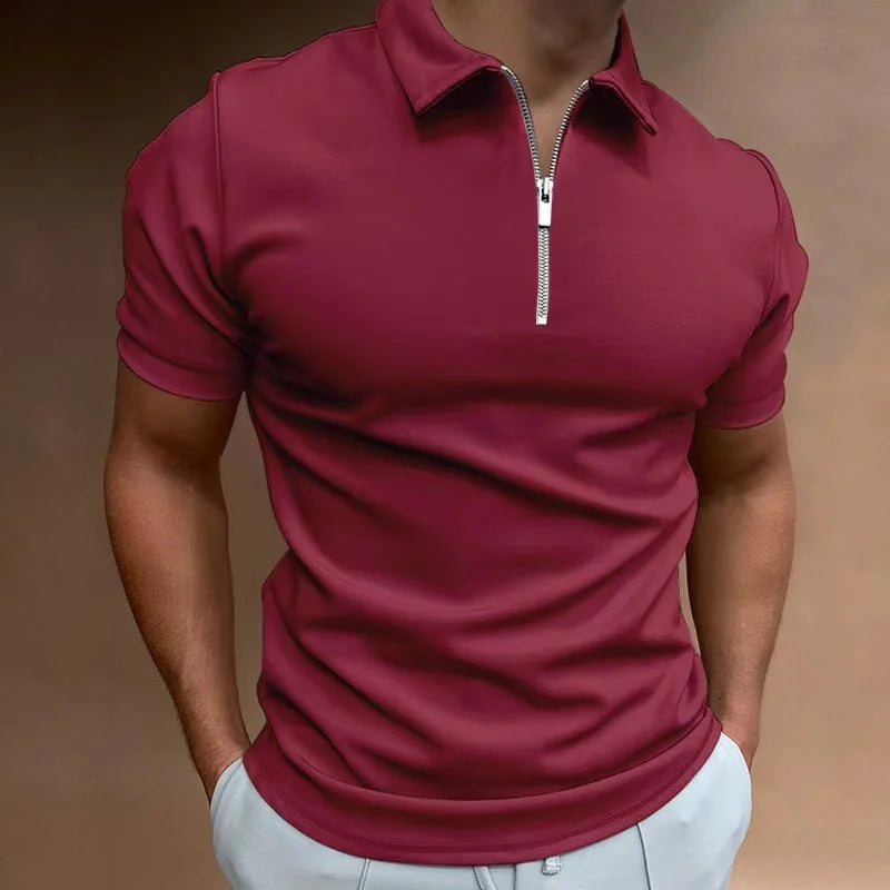 Polo para hombre con cuello de cremallera y manga corta — casual