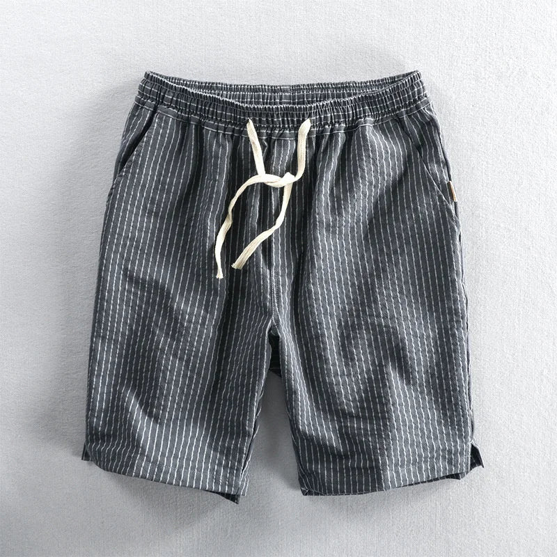 Pantalones cortos de algodón para hombre - corte holgado a rayas - casual verano