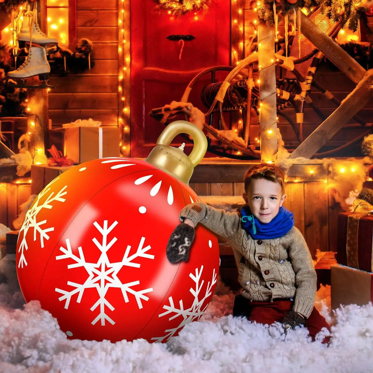 Boule de Noël gonflable géante de 60 cm pour extérieur, sans lumières