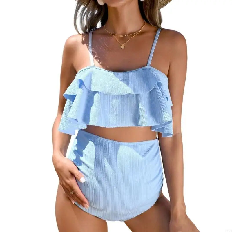Traje de baño maternidad dos piezas conjunto de natación con volantes