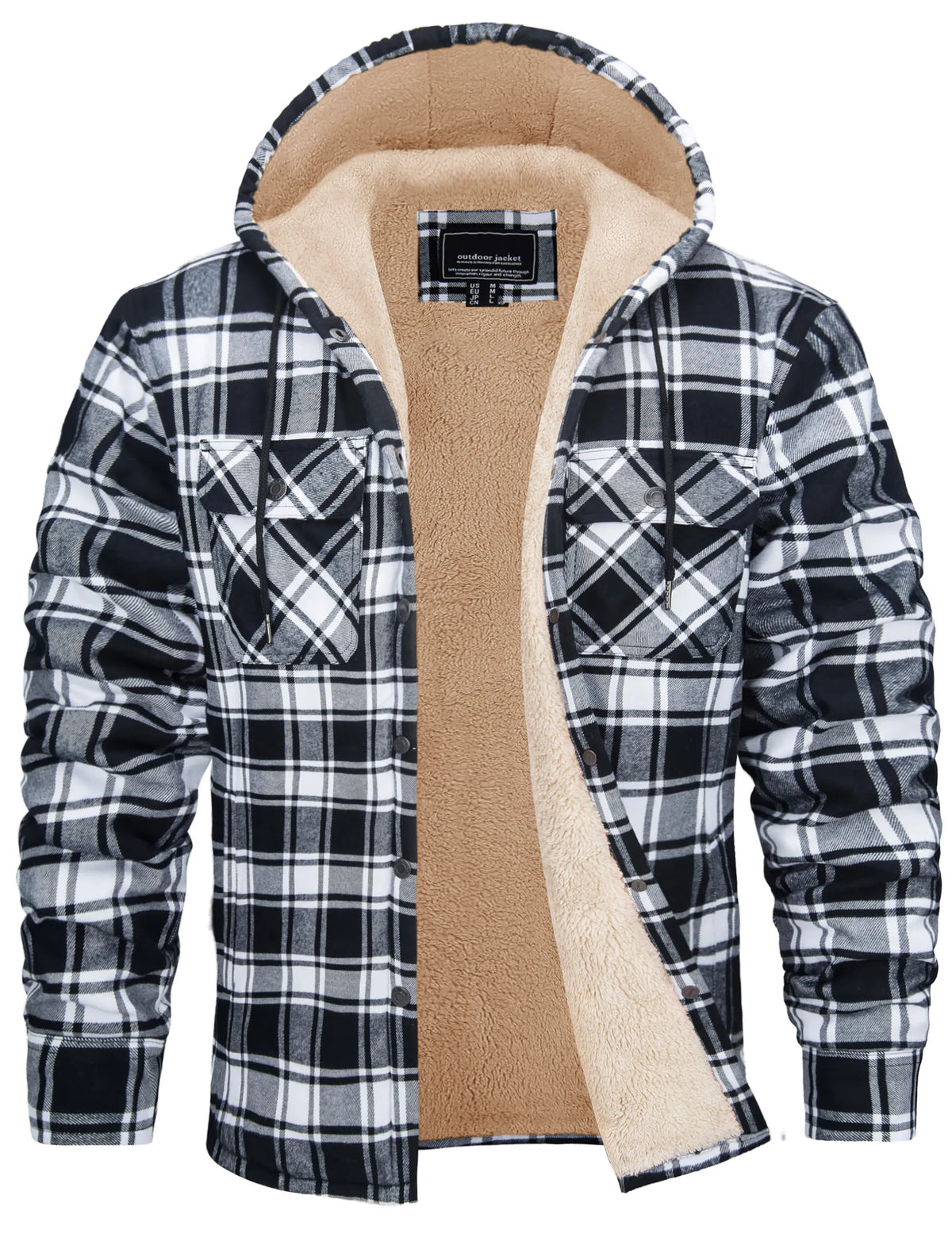 Veste-chemise en flanelle de coton pour homme avec capuche et doublure sherpa