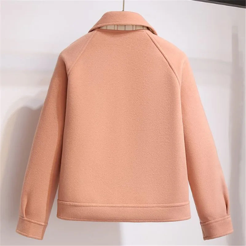 Chaqueta de Mezcla de Lana con Botones y Cuello Camisero para Mujer