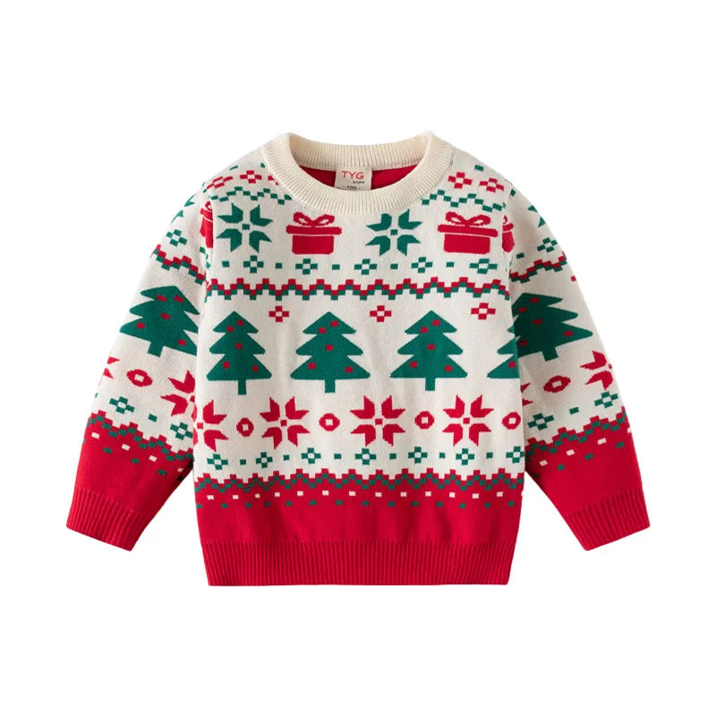 Pull de Noël unisexe pour enfant en coton et polyester à col rond