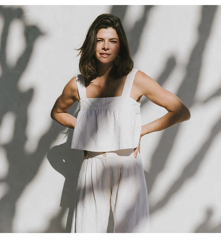 Culottes de Lino para Mujer con Talle Alto y Pliegues Frontales