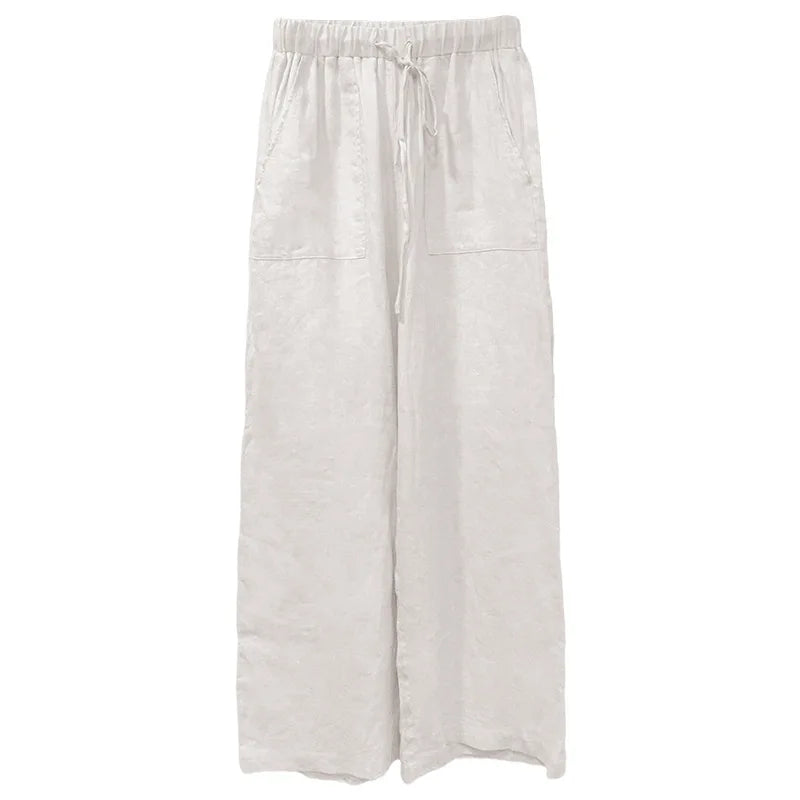 Pantalones de Lino para Mujer con Cordón Ajustable y Bolsillos de Parche