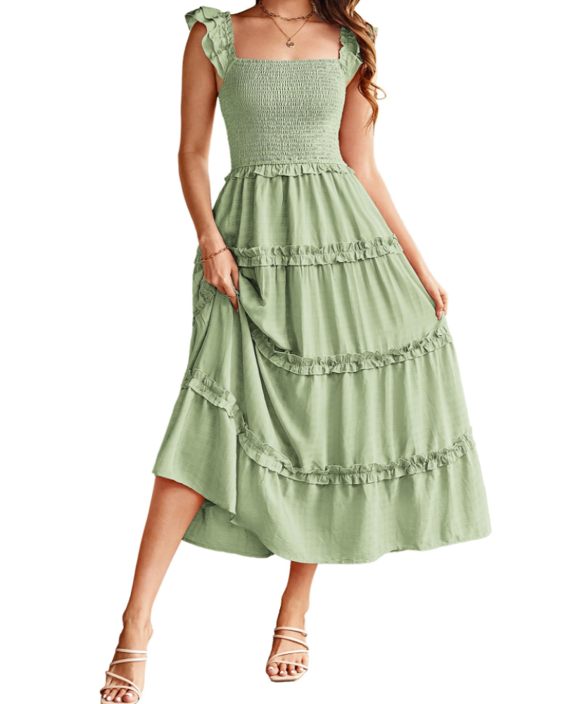 Vestido maxi mujer | corte línea A | cintura smock y abertura | eventos