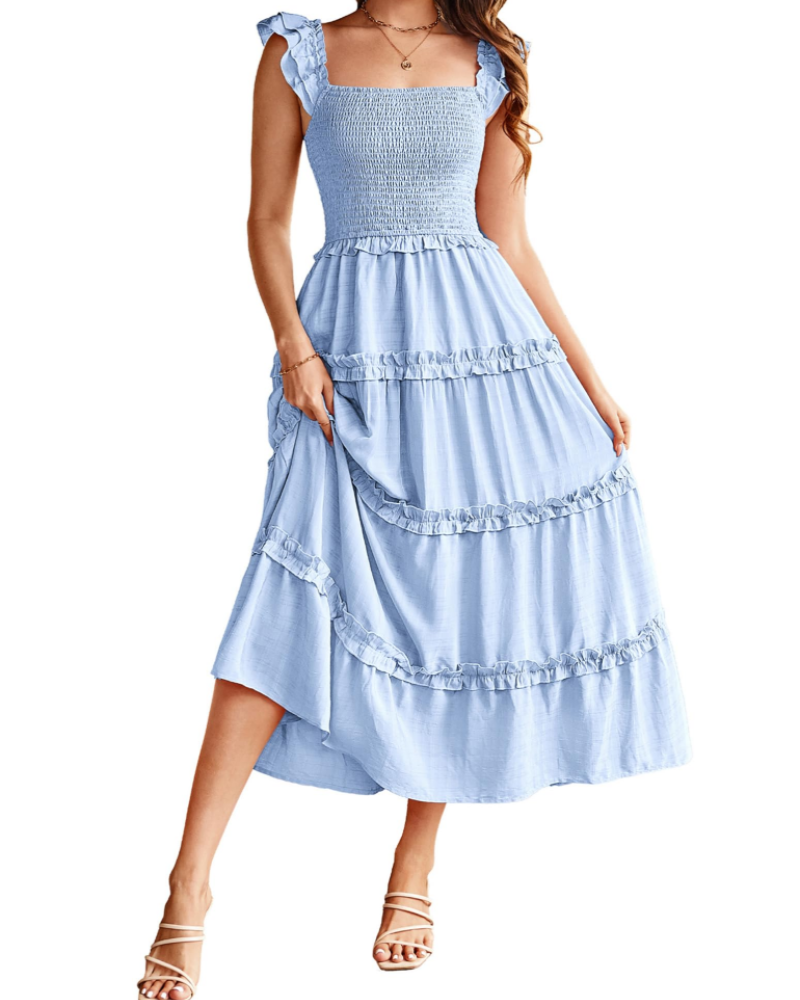 Vestido maxi mujer | corte línea A | cintura smock y abertura | eventos