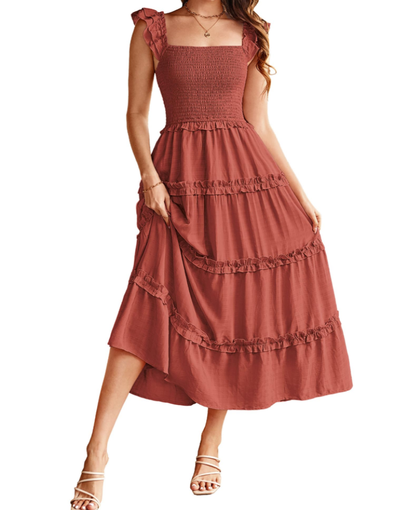 Vestido maxi mujer | corte línea A | cintura smock y abertura | eventos