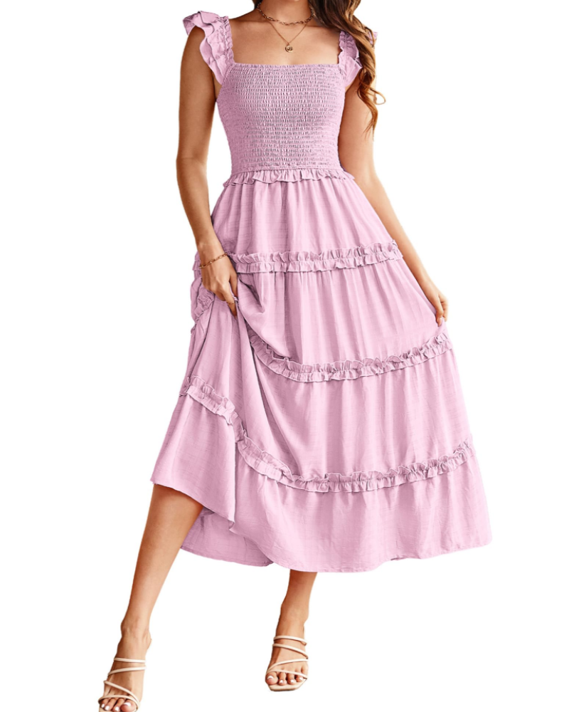 Vestido maxi mujer | corte línea A | cintura smock y abertura | eventos