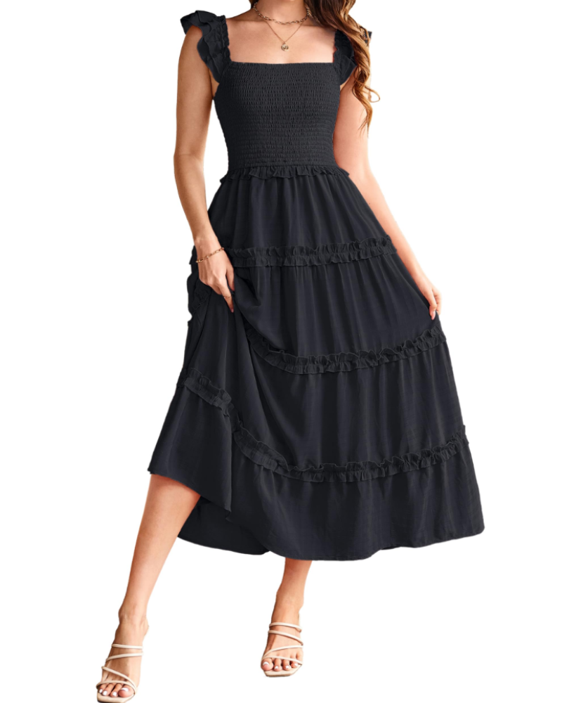 Vestido maxi mujer | corte línea A | cintura smock y abertura | eventos