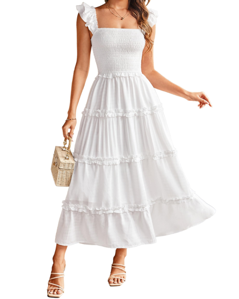 Vestido maxi mujer | corte línea A | cintura smock y abertura | eventos