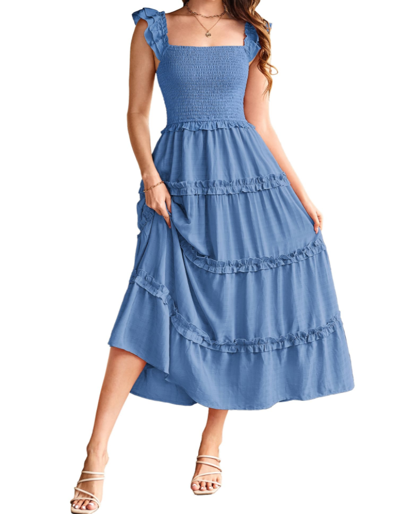 Vestido maxi mujer | corte línea A | cintura smock y abertura | eventos