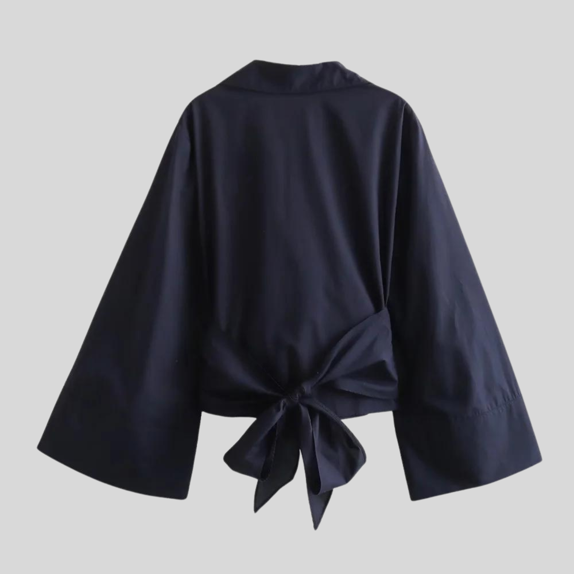 Camisa de Popelina de Algodón con Cuello de Polo y Cinturón de Lazo para Mujer