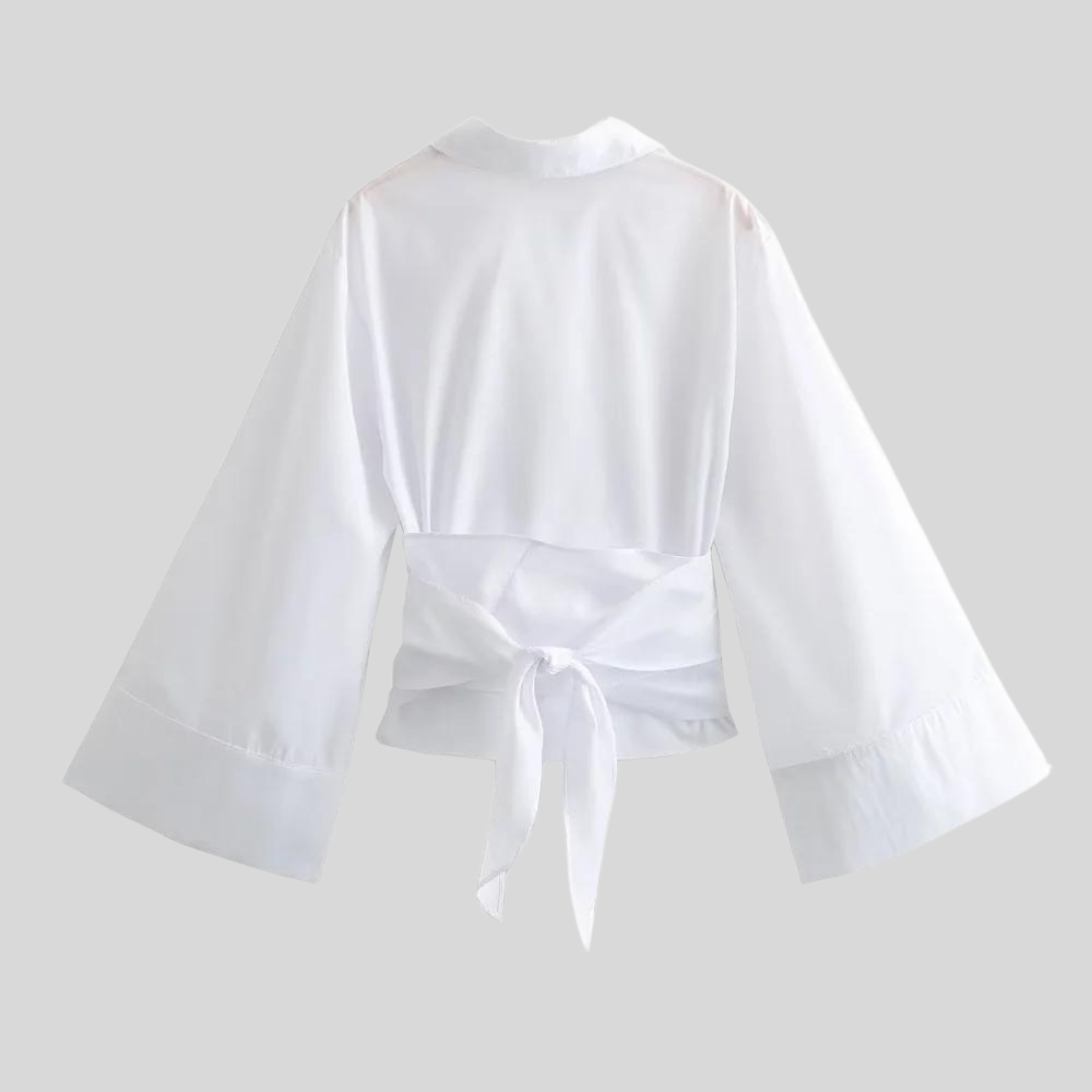Camisa de Popelina de Algodón con Cuello de Polo y Cinturón de Lazo para Mujer