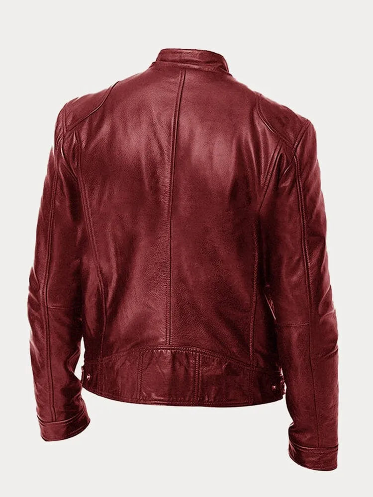 Chaqueta de Cuero Sintético para Hombre con Cuello Alto y Cremalleras Laterales
