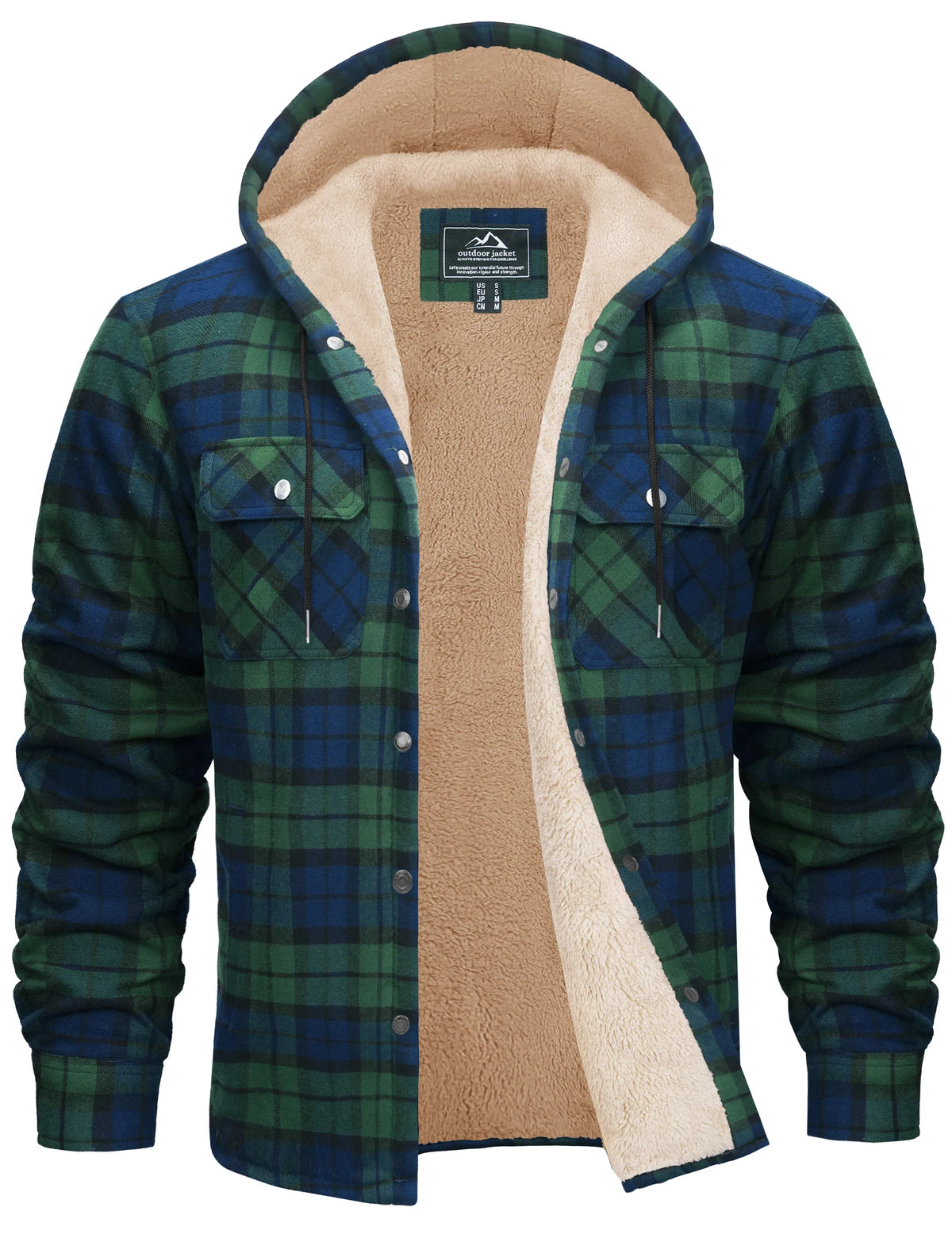 Veste-chemise en flanelle de coton pour homme avec capuche et doublure sherpa