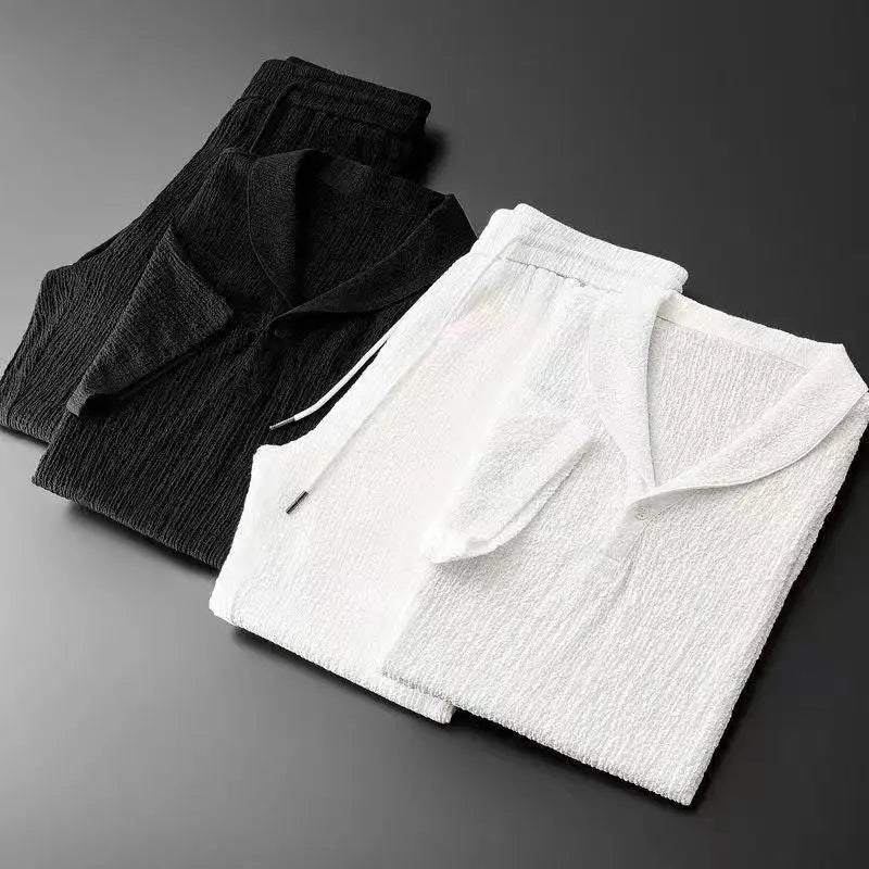 Conjunto Casual de Hombre con Camiseta de Cuello en V y Pantalón de Cintura Elástica