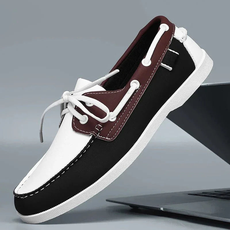 Mocassins de lona para homem estilo slip-on com sola de borracha e biqueira redonda