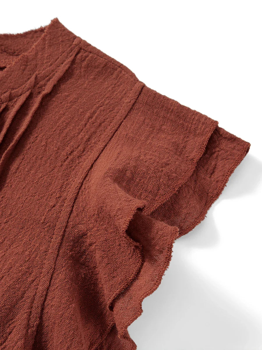 Top corto da donna in garza di cotone con volant — casual