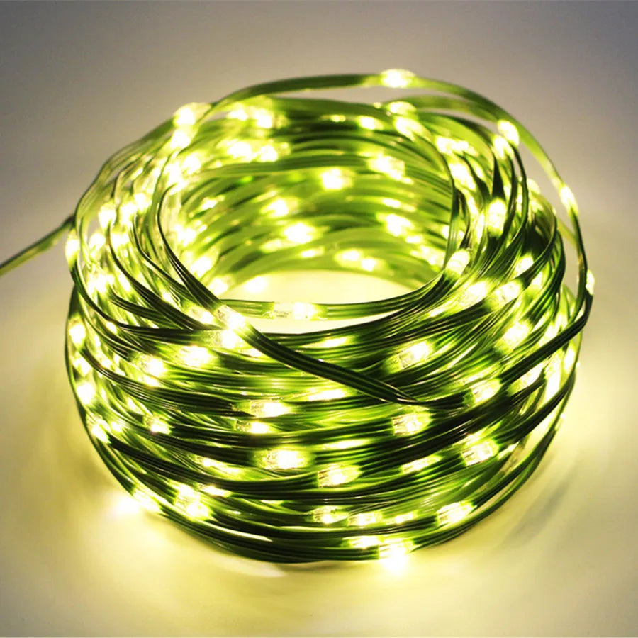 Waterproof Outdoor LED String Lights with 8 Modes and Green Cable