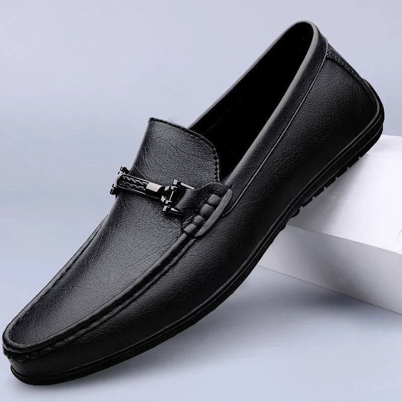 Mocasines de Cuero Genuino para Hombre Estilo Conducción con Suela de Goma Slip-On