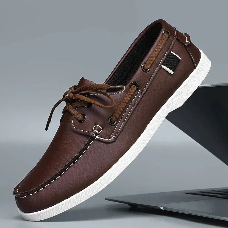 Mocassins de lona para homem estilo slip-on com sola de borracha e biqueira redonda