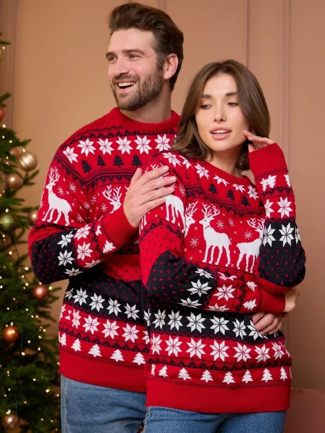 Pull de Noël assorti pour toute la famille, femme, homme et enfants, à col rond