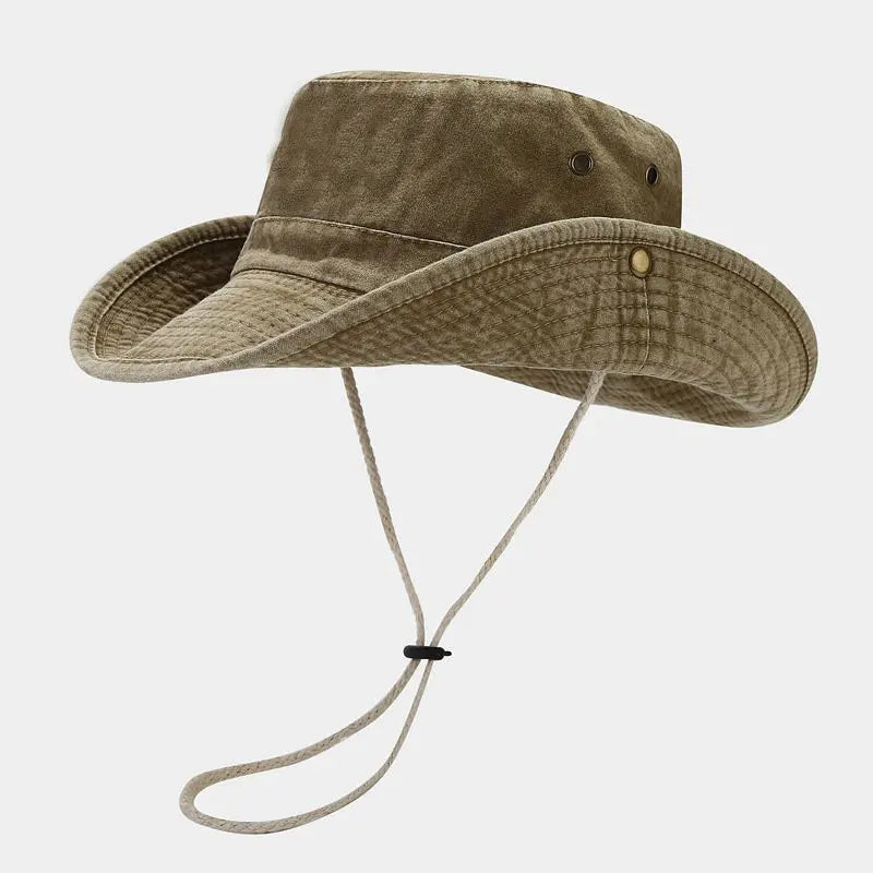 Cappello da pescatore unisex in cotone con tesa larga regolabile