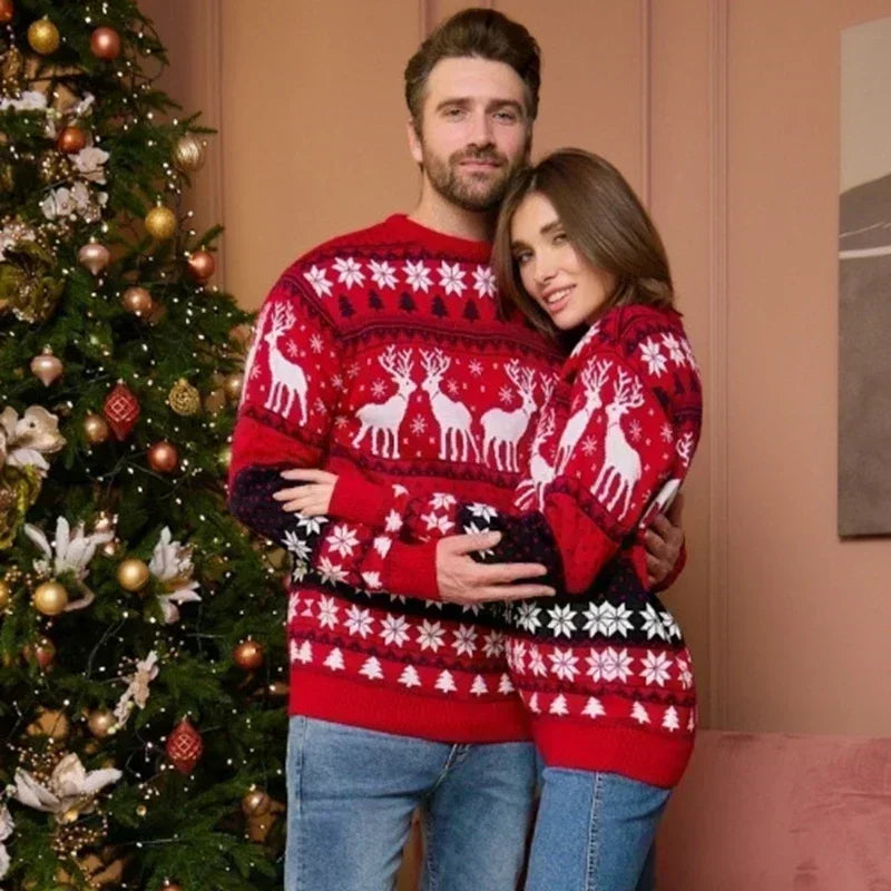 Pull de Noël assorti pour toute la famille, femme, homme et enfants, à col rond