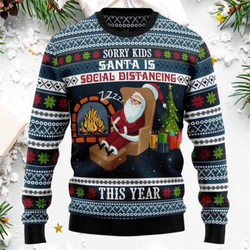 Men’s Oversized Crew Neck Sweatshirt with 3D Print and Long Sleeves