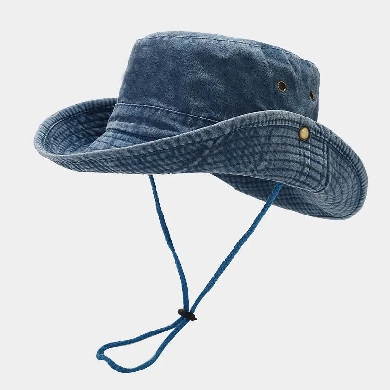 Cappello da pescatore unisex in cotone con tesa larga regolabile
