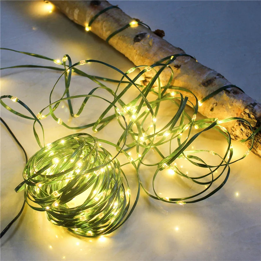 Waterproof Outdoor LED String Lights with 8 Modes and Green Cable