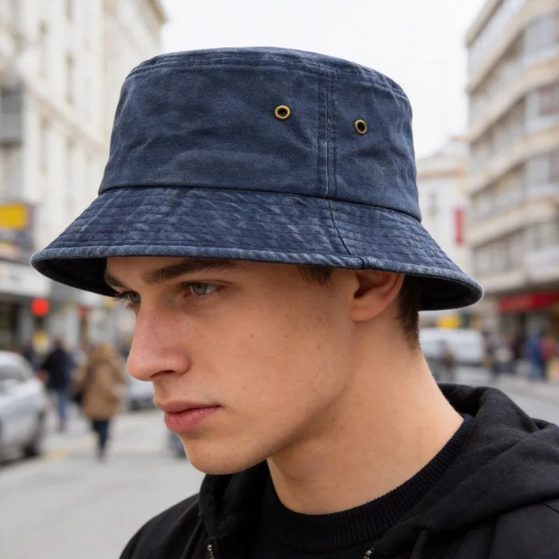 Bucket hat sombrero de pescador unisex de algodón lavado casual para sol