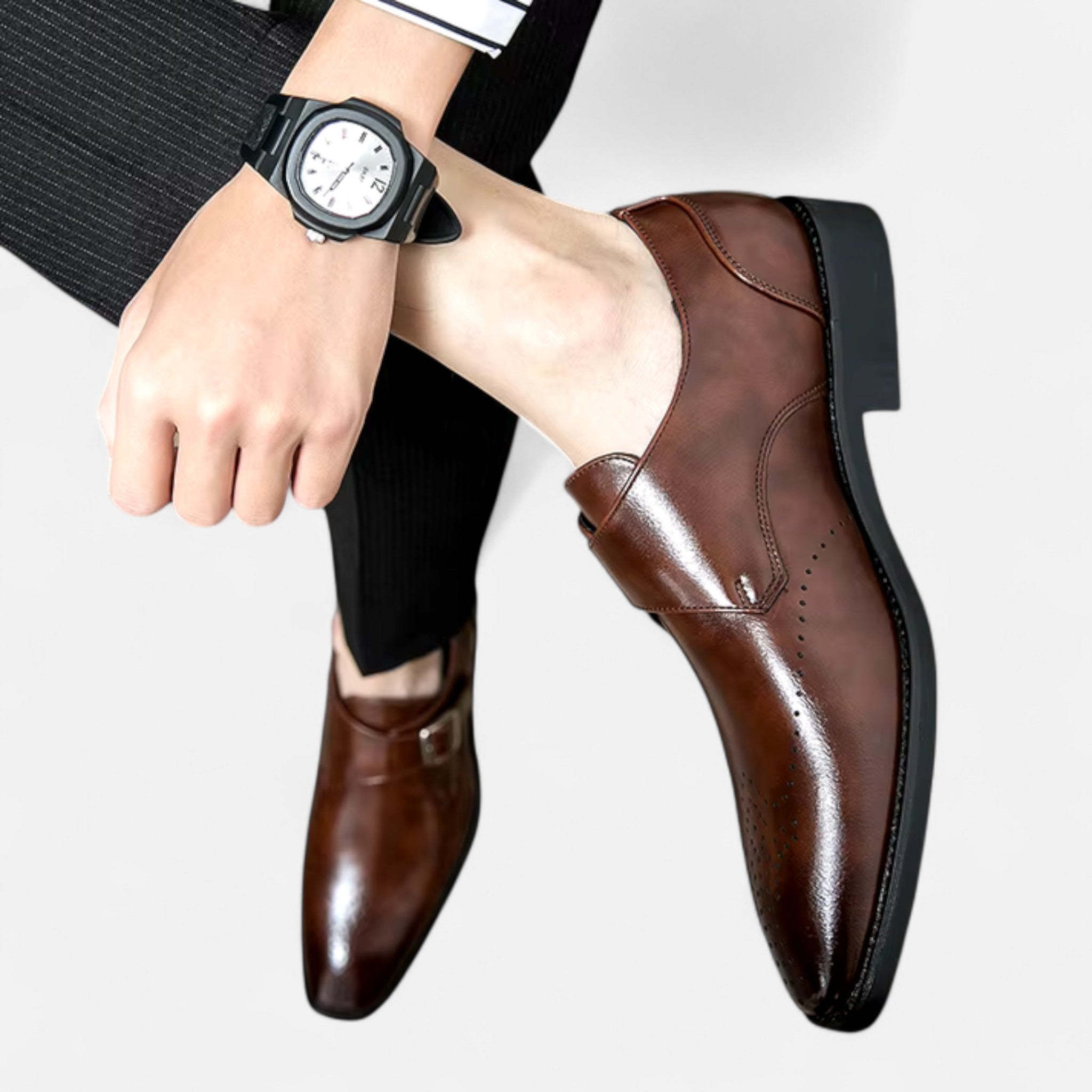 Zapatos Monk Strap Hombre Ashford Puntera Perforada