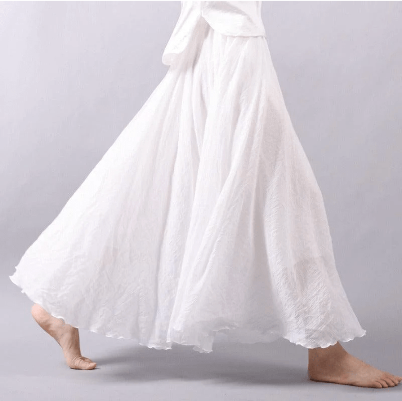 Falda maxi de lino para mujer — corte evasé bohemio para verano
